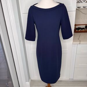 Black Halo Navy Sheath Dress Red Size 8 Modest Career Professional Designer $345